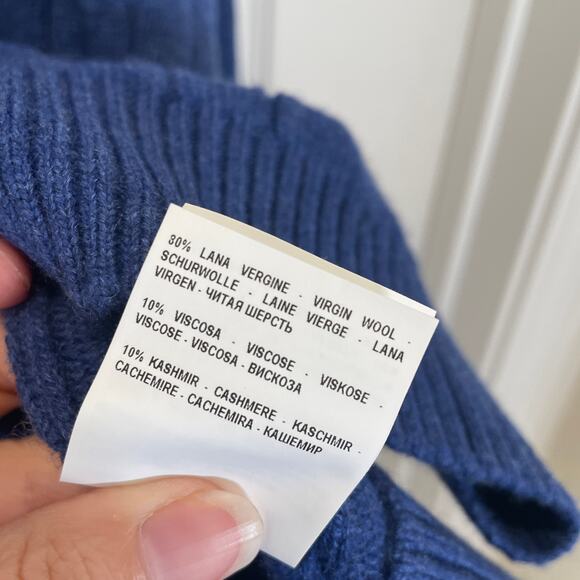 Gran Sasso Made in Italy Mens Cable Knit Sweater Wool Cashmere Blue Preppy XL - Picture 7 of 8